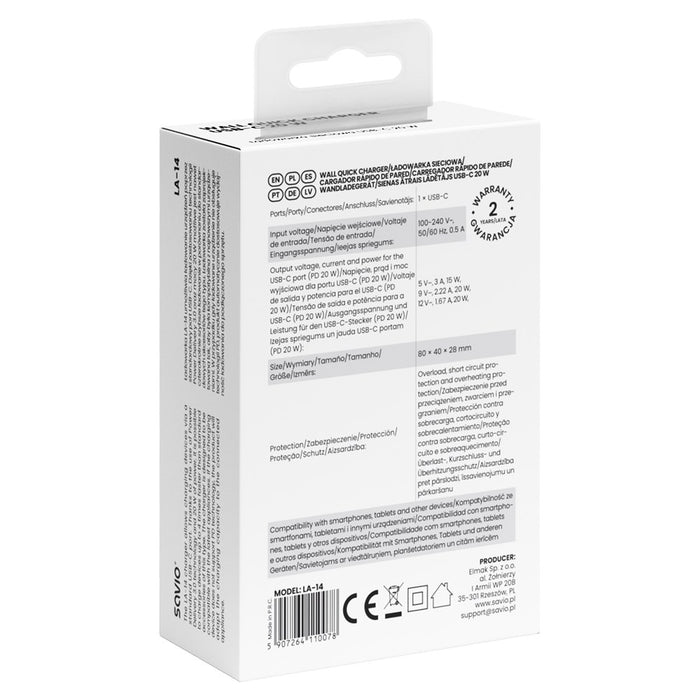 Зарядно за стена SAVIO LA-14 20W с Power Delivery 3.0