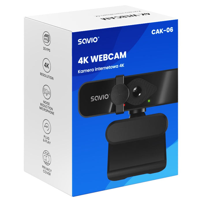 Savio CAK-06 уеб камера 3840 x 2160 пиксела USB Черна