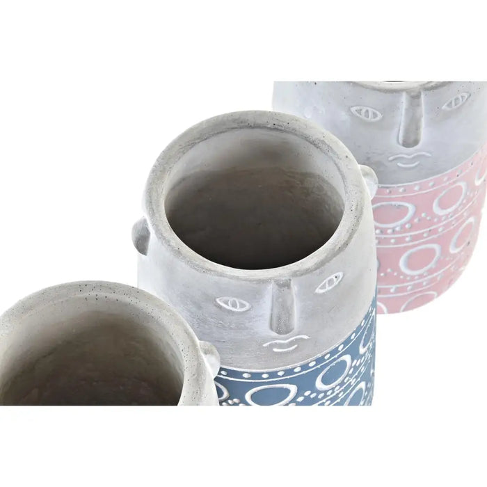 Саксия DKD Home Decor Лице Син Розов Цимент Зелен Жълт (12