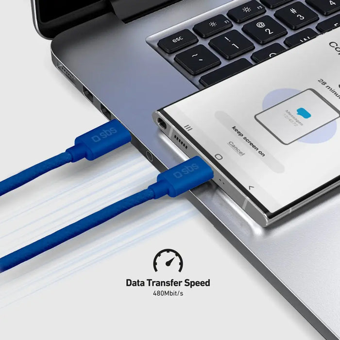 SBS TECABLETISSUETCCB USB-C - USB-C 1.5m 60W плетен кабел