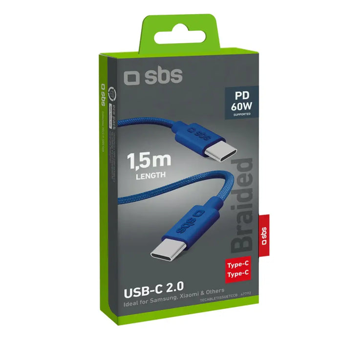 SBS TECABLETISSUETCCB USB-C - USB-C 1.5m 60W плетен кабел