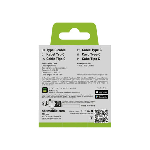 SBS TECABLETYC1KPOS USB-A - USB-C кабел 1 м - Черен