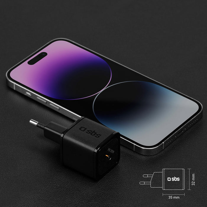 SBS TETRGAN1C20K 20W GaN USB-C стенно зарядно устройство с захранване - черно