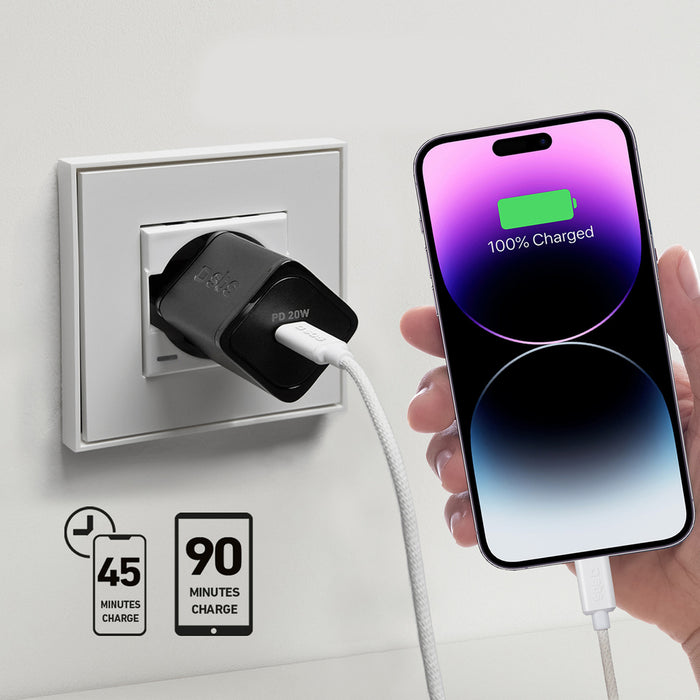 SBS TETRGAN1C20K 20W GaN USB-C стенно зарядно устройство с захранване - черно