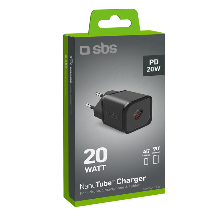 SBS TETRGAN1C20K 20W GaN USB-C стенно зарядно устройство с захранване - черно