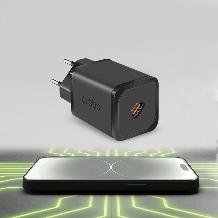 SBS TETRGAN1C45W 45W GaN USB-C стенно зарядно устройство с захранване - черно