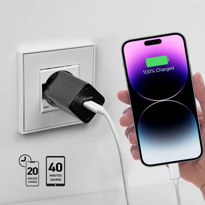 SBS TETRGAN1C45W 45W GaN USB-C стенно зарядно устройство с захранване - черно