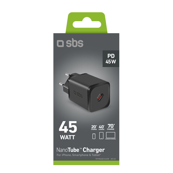 SBS TETRGAN1C45W 45W GaN USB-C стенно зарядно устройство с захранване - черно