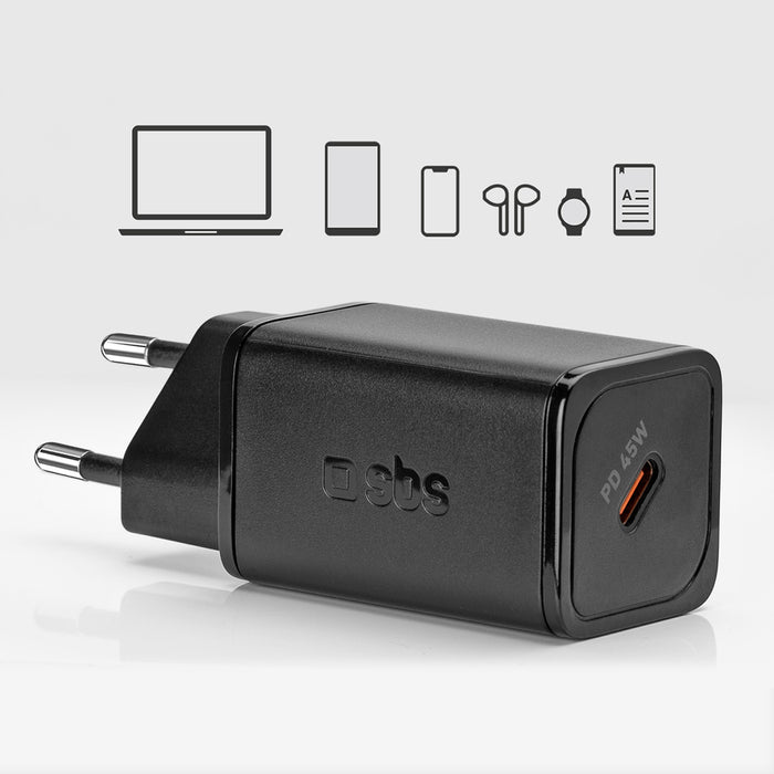 SBS TETRGAN1C45W 45W GaN USB-C стенно зарядно устройство с захранване - черно