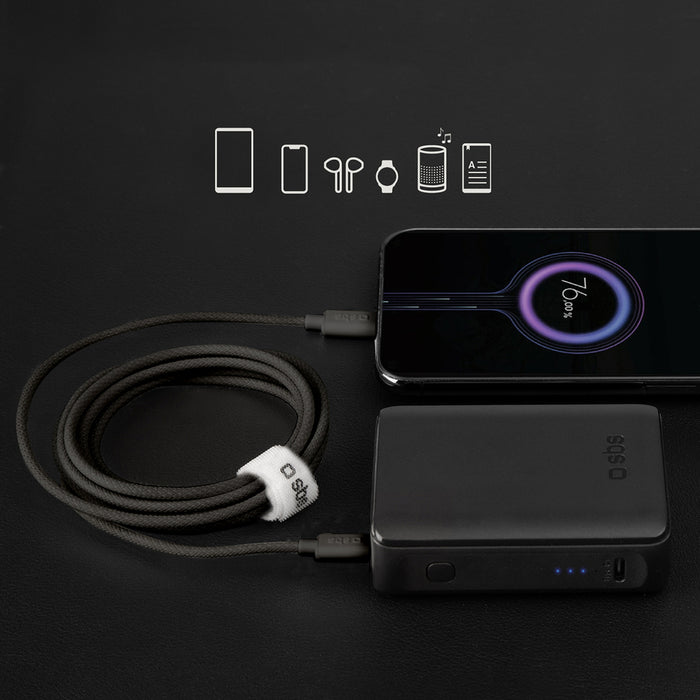 SBS TECABLETISSUETCK USB-C - USB-C 1.5m 60W плетен кабел - черен