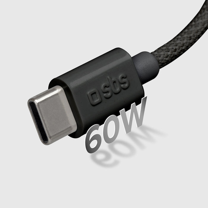 SBS TECABLETISSUETCK USB-C - USB-C 1.5m 60W плетен кабел - черен
