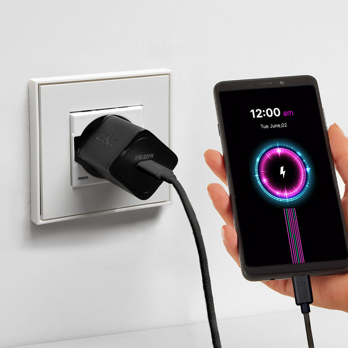 SBS TECABLETISSUETCK USB-C - USB-C 1.5m 60W плетен кабел - черен