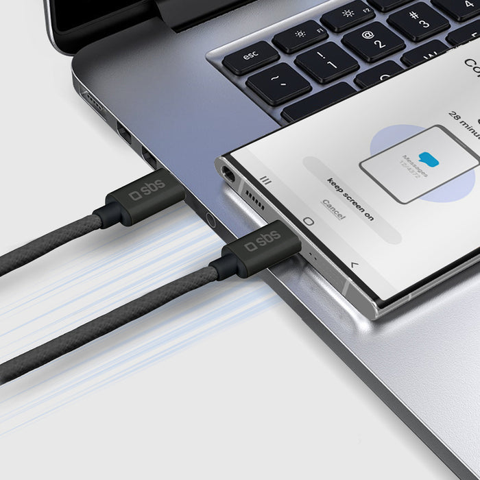 SBS TECABLETISSUETCK USB-C - USB-C 1.5m 60W плетен кабел - черен