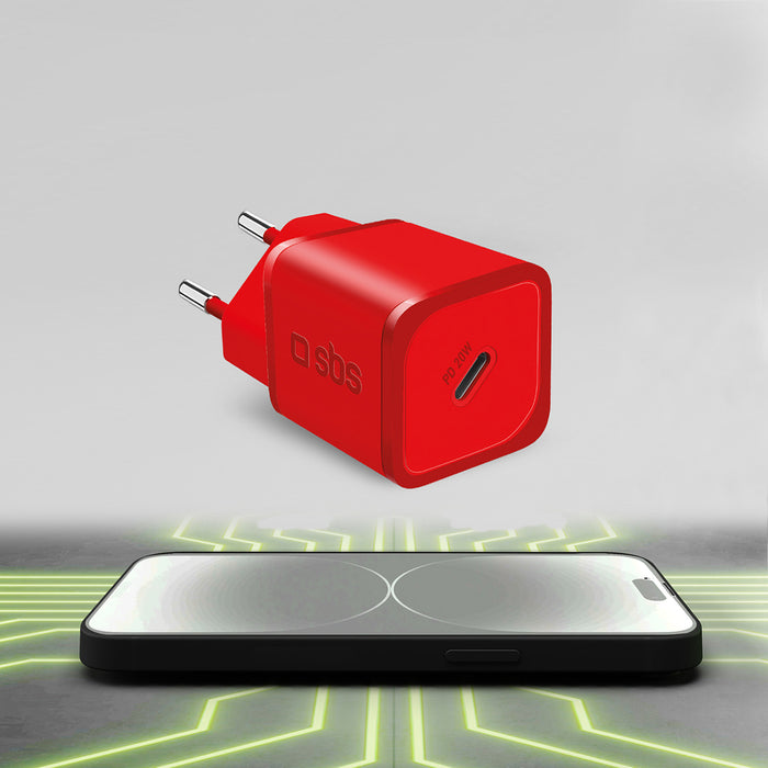 SBS TETRGAN1C20R 20W GaN зарядно устройство за стена с захранване - червено