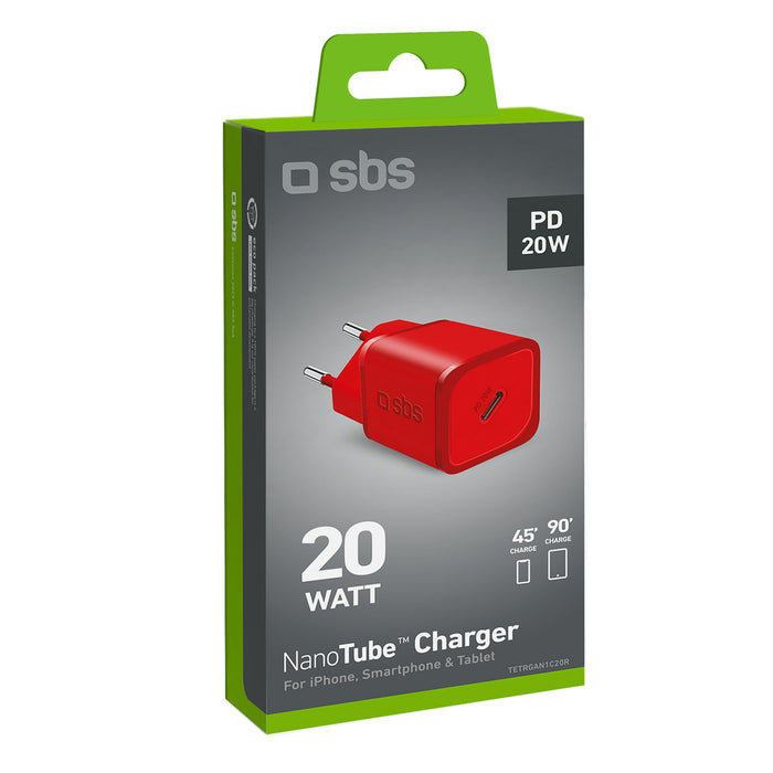 SBS TETRGAN1C20R 20W GaN зарядно устройство за стена с захранване - червено
