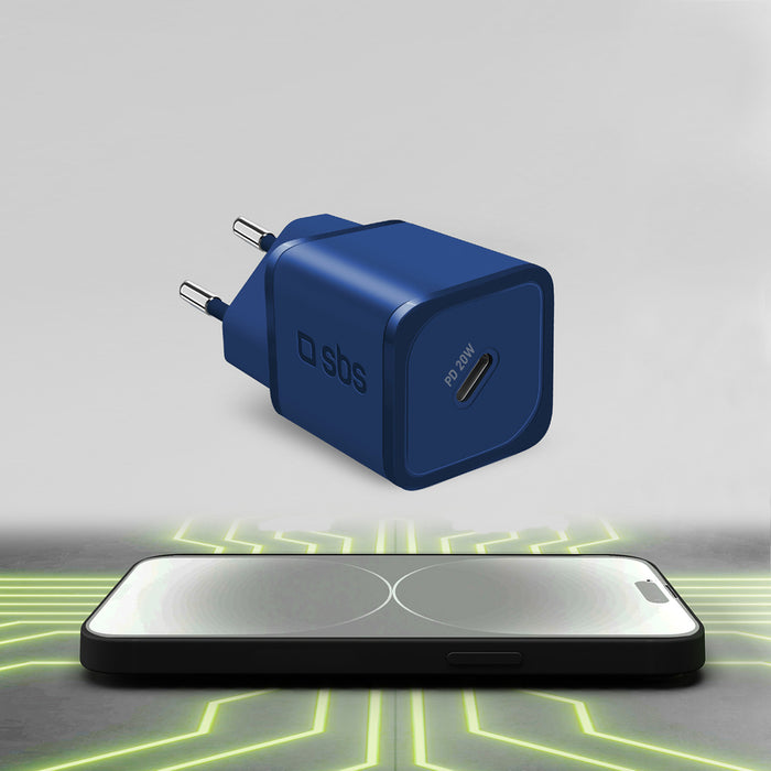SBS TETRGAN1C20B 20W GaN стенно зарядно устройство с захранване - синьо