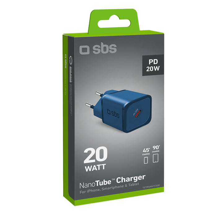SBS TETRGAN1C20B 20W GaN стенно зарядно устройство с захранване - синьо