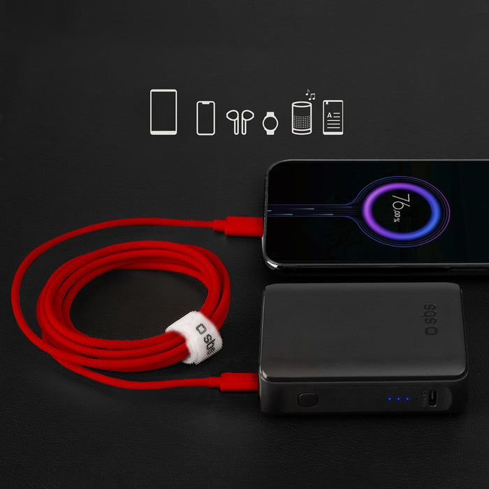 SBS TECABLETISSUETCCR USB-C - USB-C 1.5m 60W плетен кабел - червен
