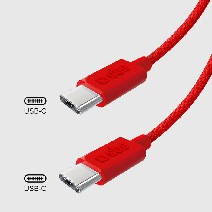 SBS TECABLETISSUETCCR USB-C - USB-C 1.5m 60W плетен кабел - червен