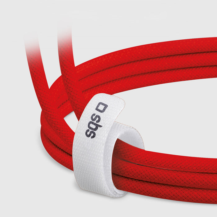 SBS TECABLETISSUETCCR USB-C - USB-C 1.5m 60W плетен кабел - червен