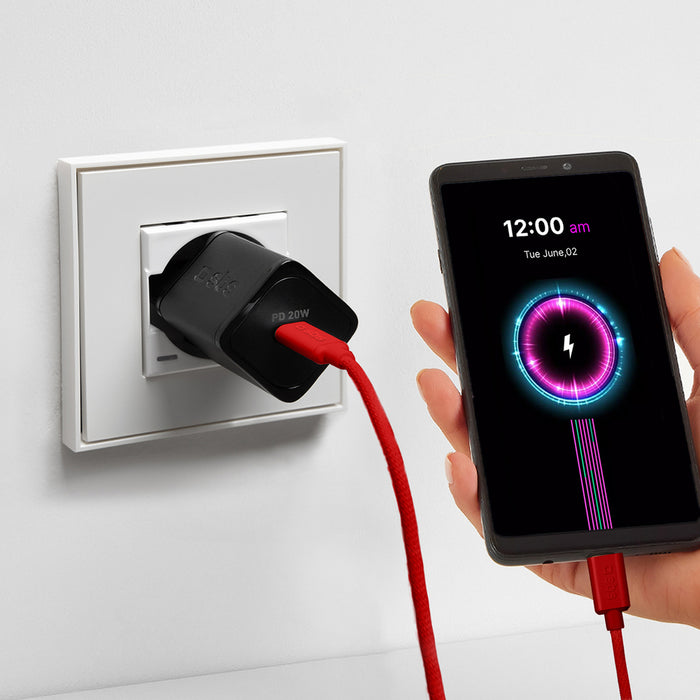 SBS TECABLETISSUETCCR USB-C - USB-C 1.5m 60W плетен кабел - червен