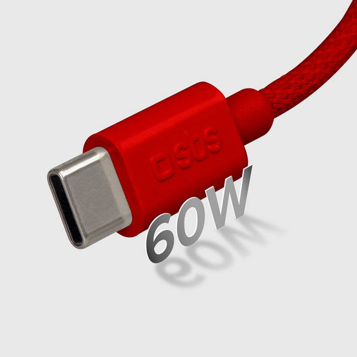 SBS TECABLETISSUETCCR USB-C - USB-C 1.5m 60W плетен кабел - червен