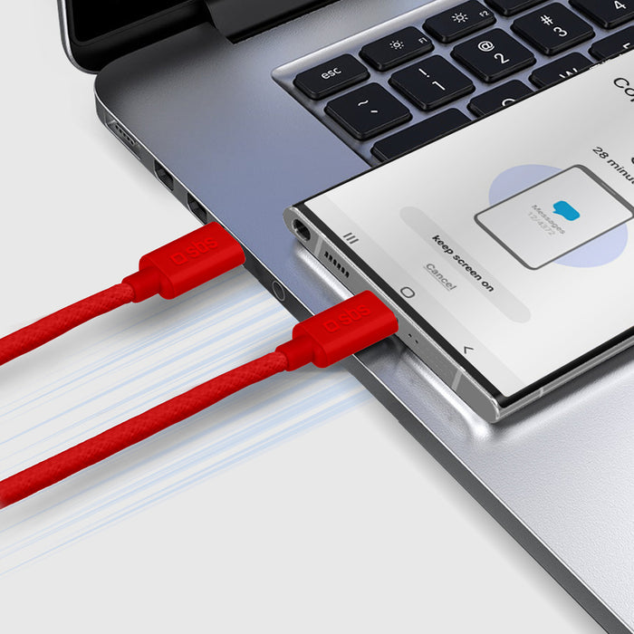 SBS TECABLETISSUETCCR USB-C - USB-C 1.5m 60W плетен кабел - червен