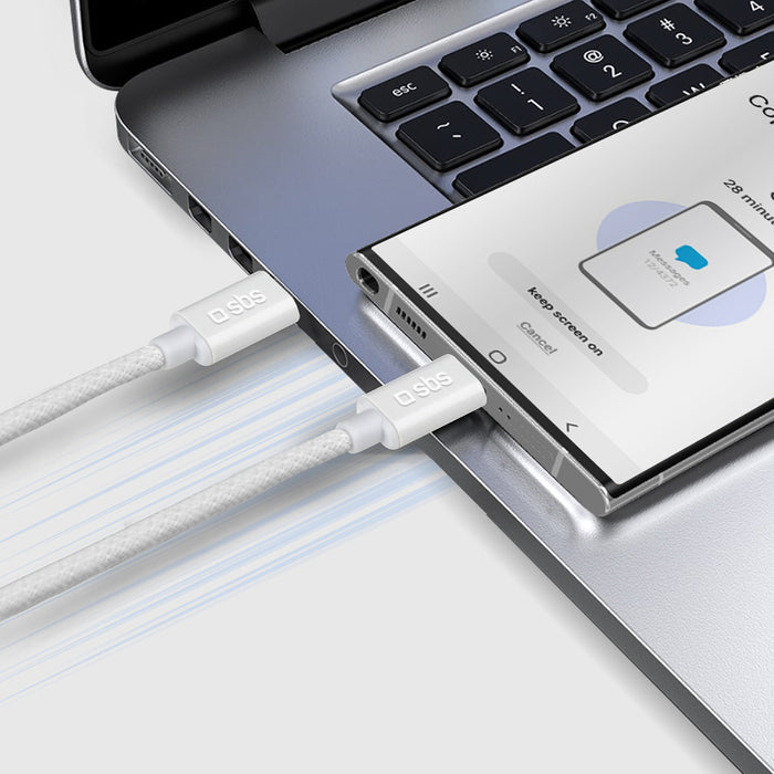 SBS TECABLETISSUETCCG USB-C - USB-C 1.5m 60W плетен кабел - сив