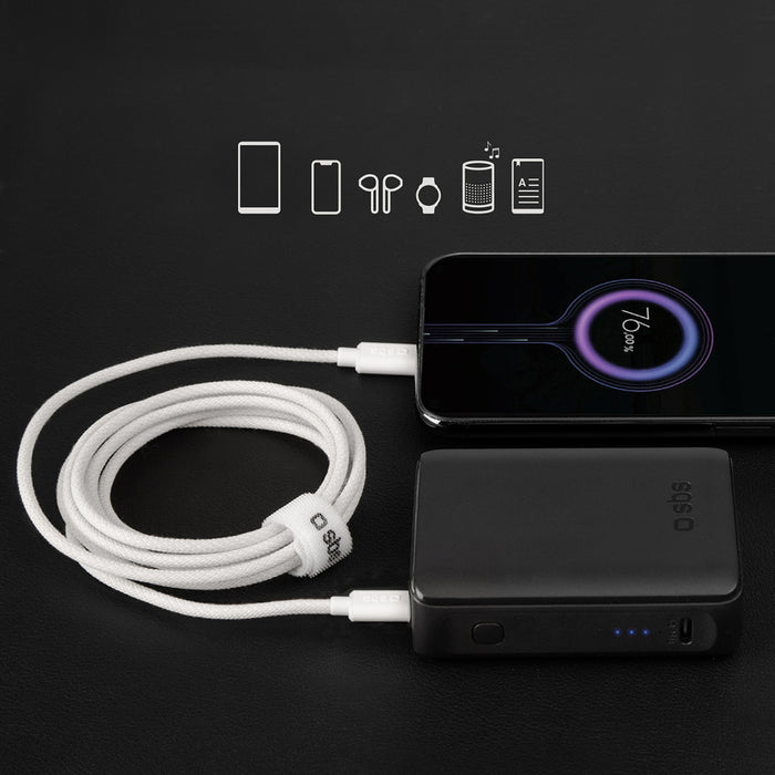 SBS TECABLETISSUETCCG USB-C - USB-C 1.5m 60W плетен кабел - сив