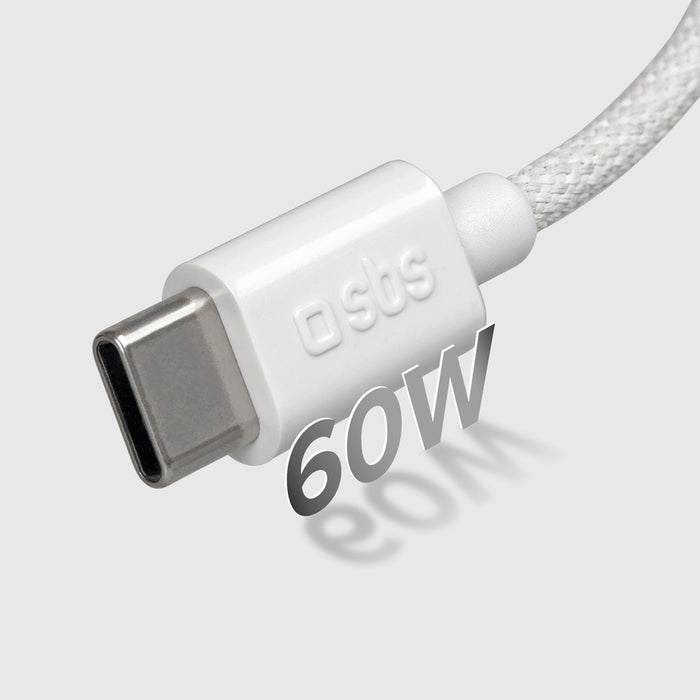 SBS TECABLETISSUETCCG USB-C - USB-C 1.5m 60W плетен кабел - сив