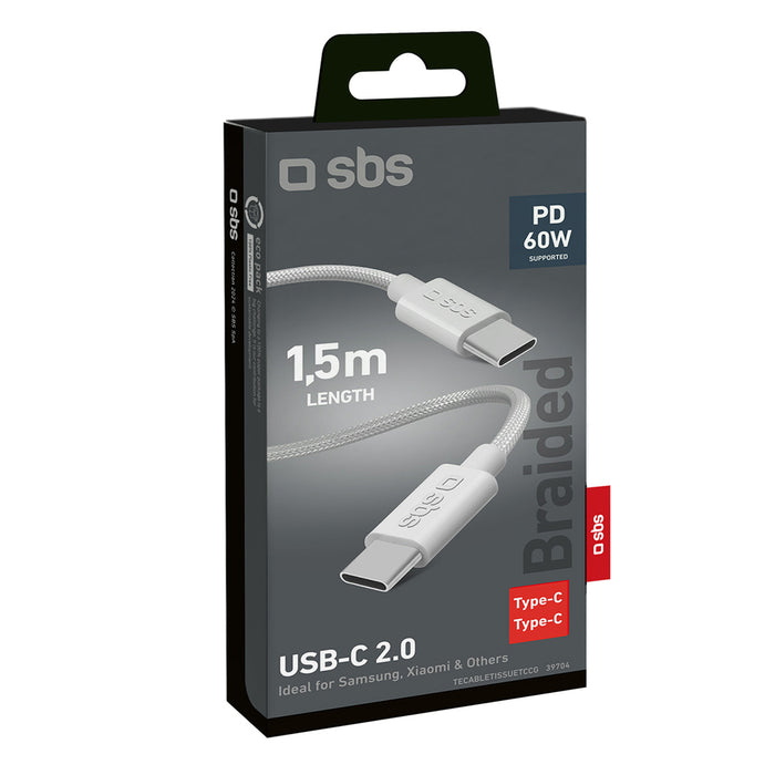 SBS TECABLETISSUETCCG USB-C - USB-C 1.5m 60W плетен кабел - сив