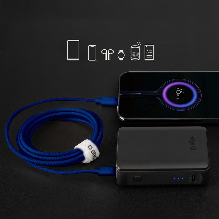 SBS TECABLETISSUETCCB USB-C - USB-C 1.5m 60W плетен кабел - син