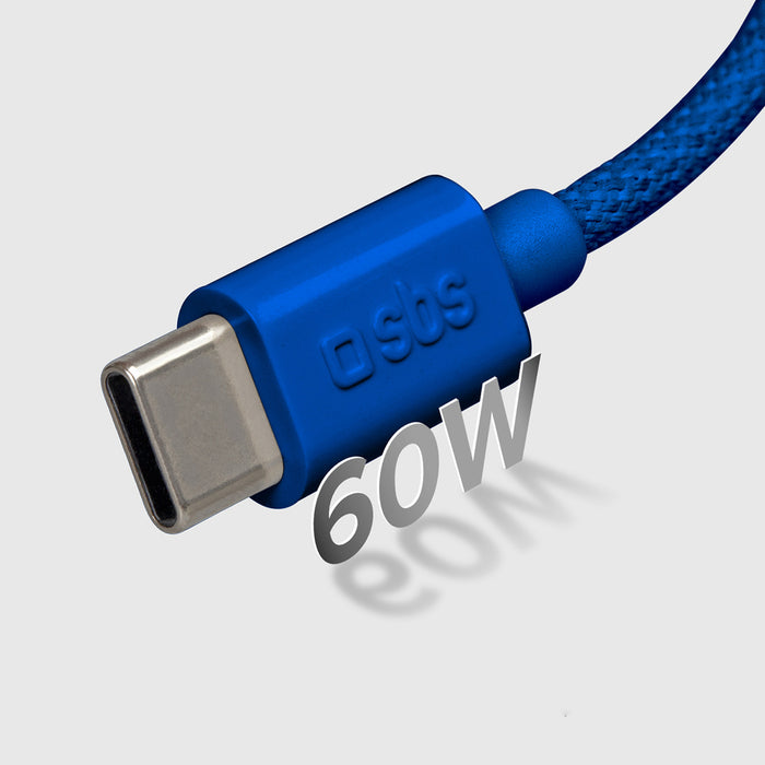 SBS TECABLETISSUETCCB USB-C - USB-C 1.5m 60W плетен кабел - син