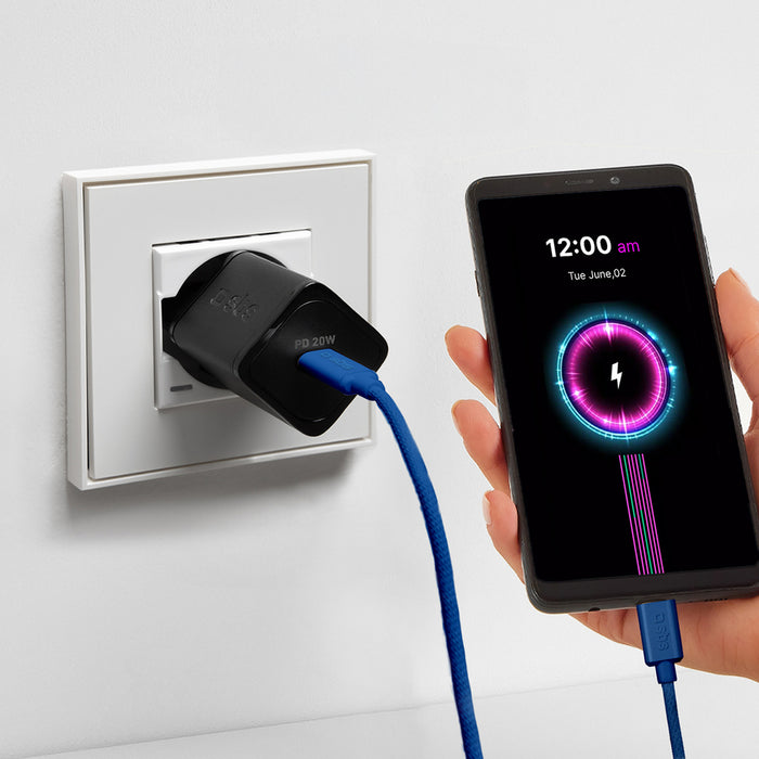SBS TECABLETISSUETCCB USB-C - USB-C 1.5m 60W плетен кабел - син