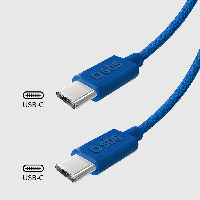 SBS TECABLETISSUETCCB USB-C - USB-C 1.5m 60W плетен кабел - син