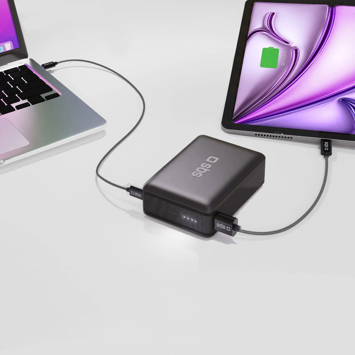 Преносима батерия Powerbank SBS 20000mAh 65W PD AFC USB-C USB-A за лаптоп, таблет, смартфон - черен