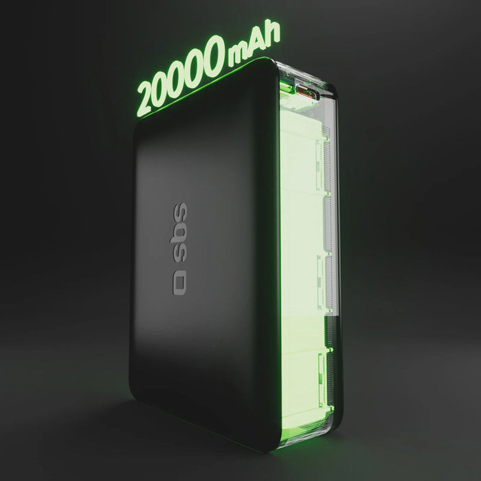 Преносима батерия Powerbank SBS 20000mAh 65W PD AFC USB-C USB-A за лаптоп, таблет, смартфон - черен