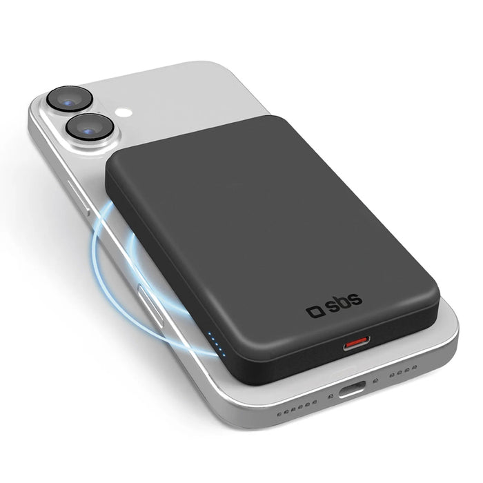 SBS Mag Power Qi2 5000 mAh Преносима батерия Powerbank, съвместим с MagSafe - черен