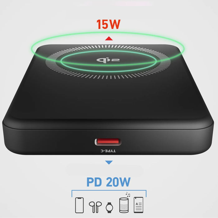 SBS Mag Power Qi2 5000 mAh Преносима батерия Powerbank, съвместим с MagSafe - черен