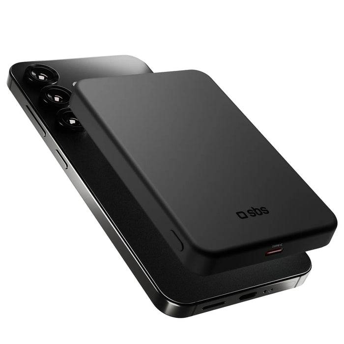 SBS Mag Power Qi2 5000 mAh Преносима батерия Powerbank, съвместим с MagSafe - черен