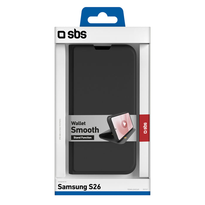 Калъф SBS Wallet Smooth за Samsung Galaxy S26 с флип - черен