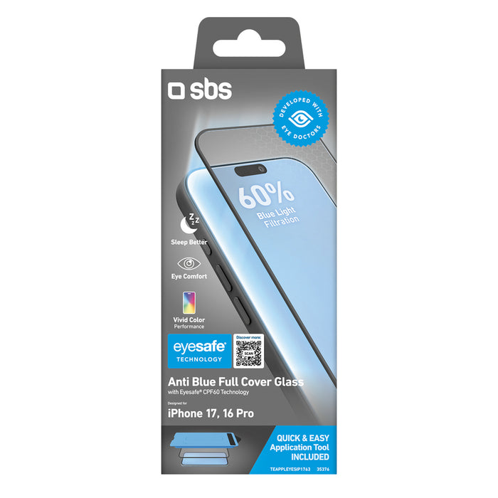 Закалено стъкло SBS Eyesafe за iPhone 17/16 Pro с апликатор