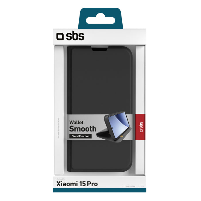 Калъф SBS Wallet Smooth за Xiaomi 15 Pro с флип - черен