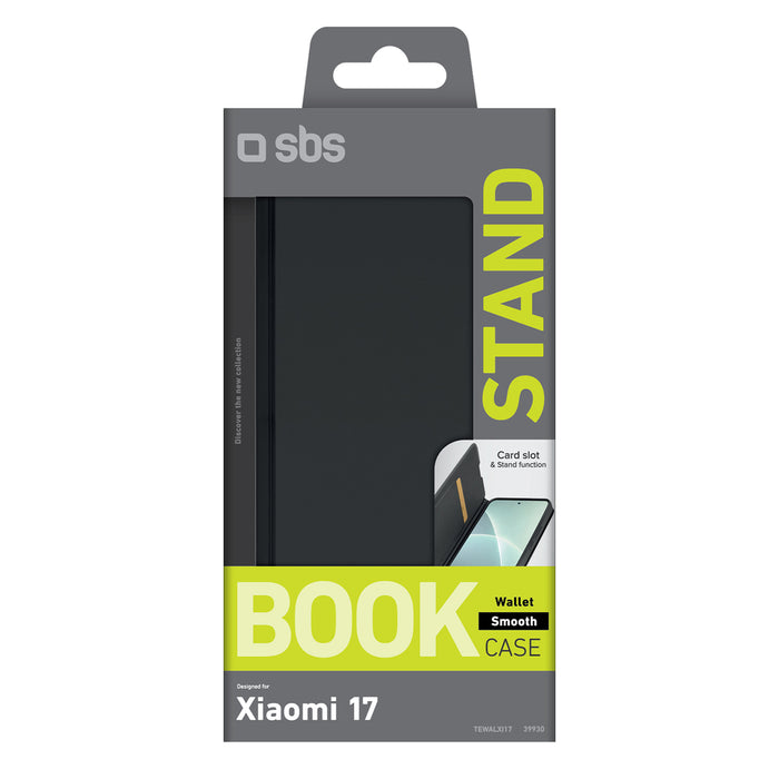 Калъф SBS Wallet Smooth за Xiaomi 17 с флип - черен