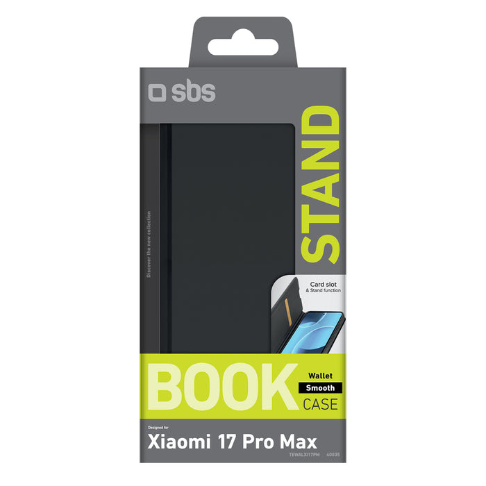 Калъф SBS Wallet Smooth за Xiaomi 17 Pro Max с капак - черен
