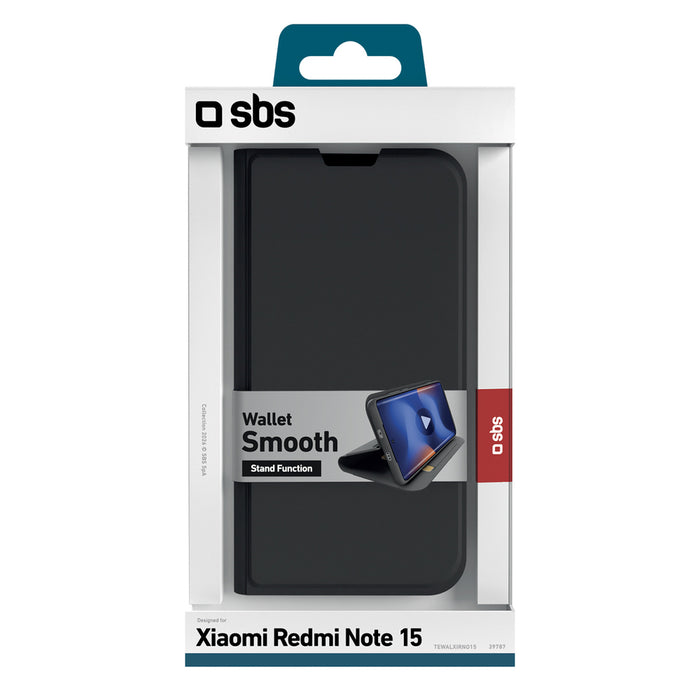 Калъф SBS Wallet Smooth за Xiaomi Redmi Note 15 с флип - черен
