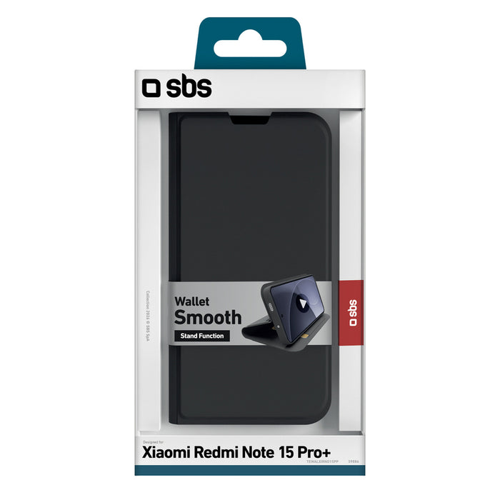 Калъф SBS Wallet Smooth за Xiaomi Redmi Note 15 Pro+ с флип - черен