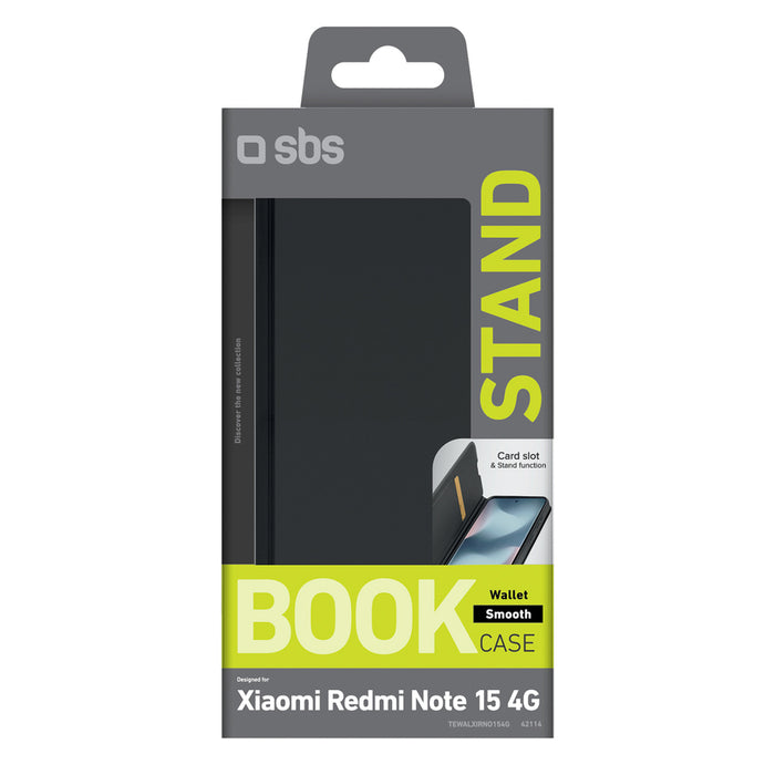 Калъф SBS Wallet Smooth за Xiaomi Redmi Note 15 4G с флип капак - черен