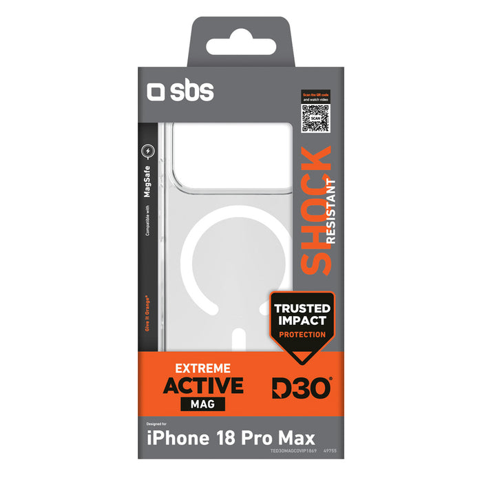 SBS D3O Active Case за iPhone 18 Pro Max / 17 Pro Max, съвместим с MagSafe - прозрачен