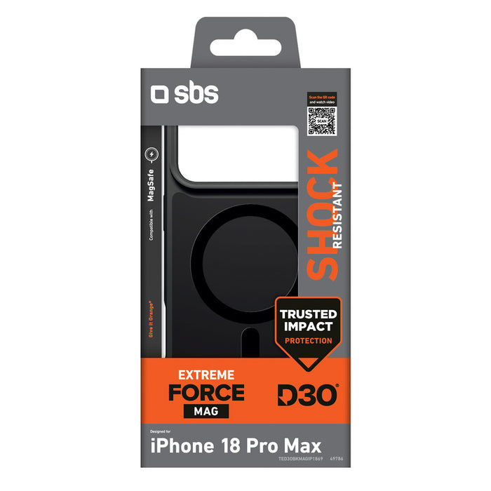 Калъф SBS D3O Force за iPhone 18 Pro Max, съвместим с MagSafe - черен